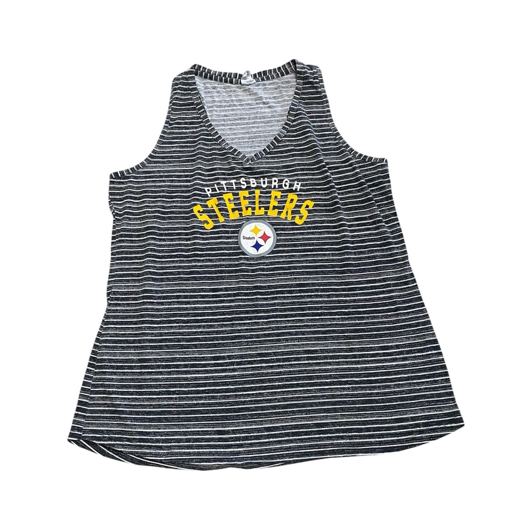 Pittsburg Steelers Team Women’s Strip Sleeveless Tank Top Sz Lg Gray Black